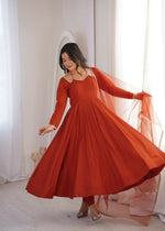 Thumbnail for Lehenga Mart Designer Anarkali Suit With Kurta, Pant, Dupatta For Women-Rust - Distacart
