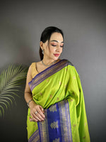 Thumbnail for Joban Fashion Parrot Green Banarasi Soft Silk Woven Butti Saree