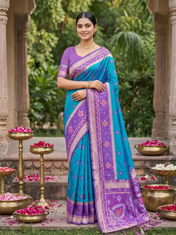 Shree Shyam Fashion Rama Blue Soft Silk Saree - Dista