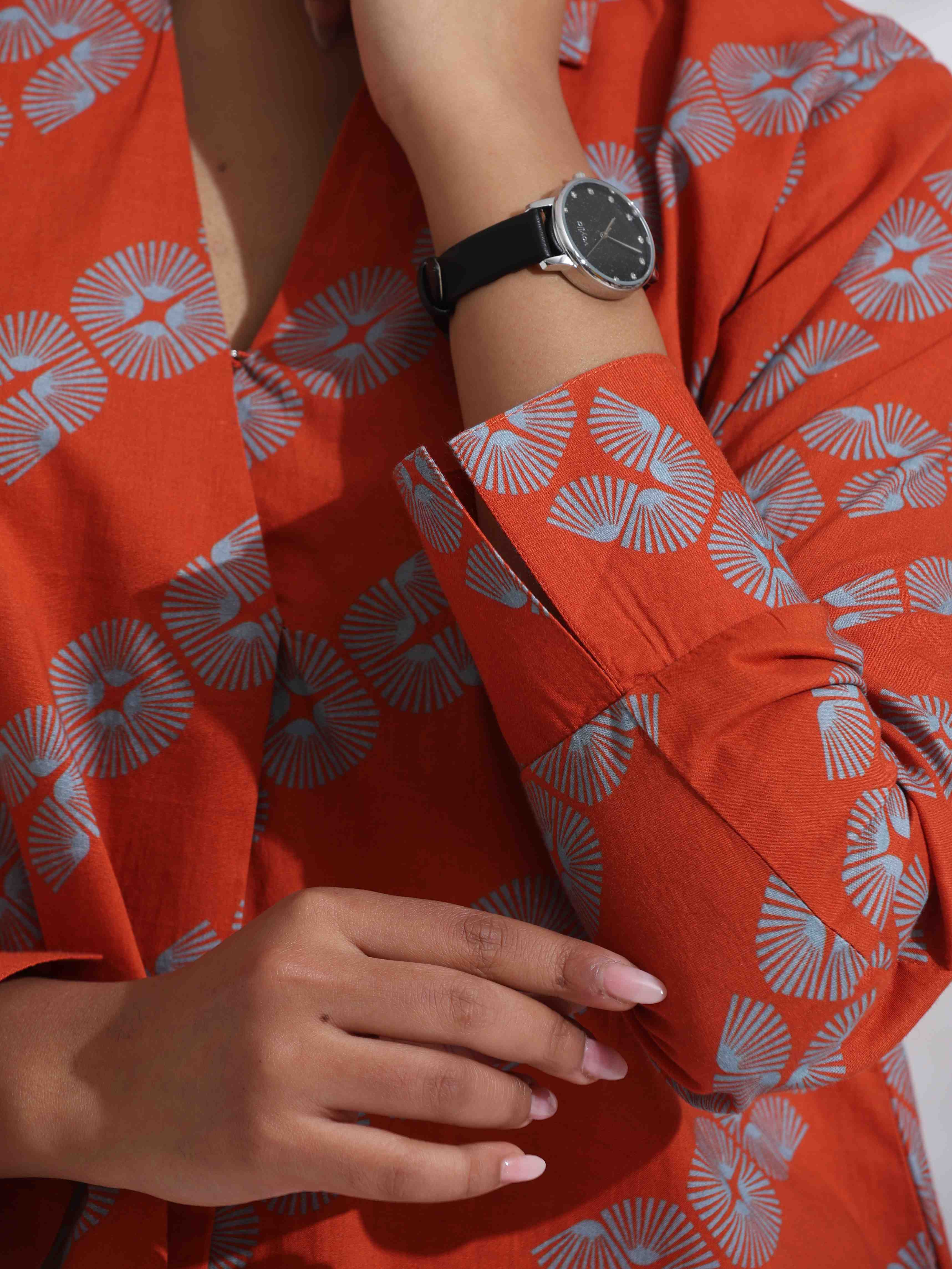 trueBrowns Orange Cotton Print Co-ord Set