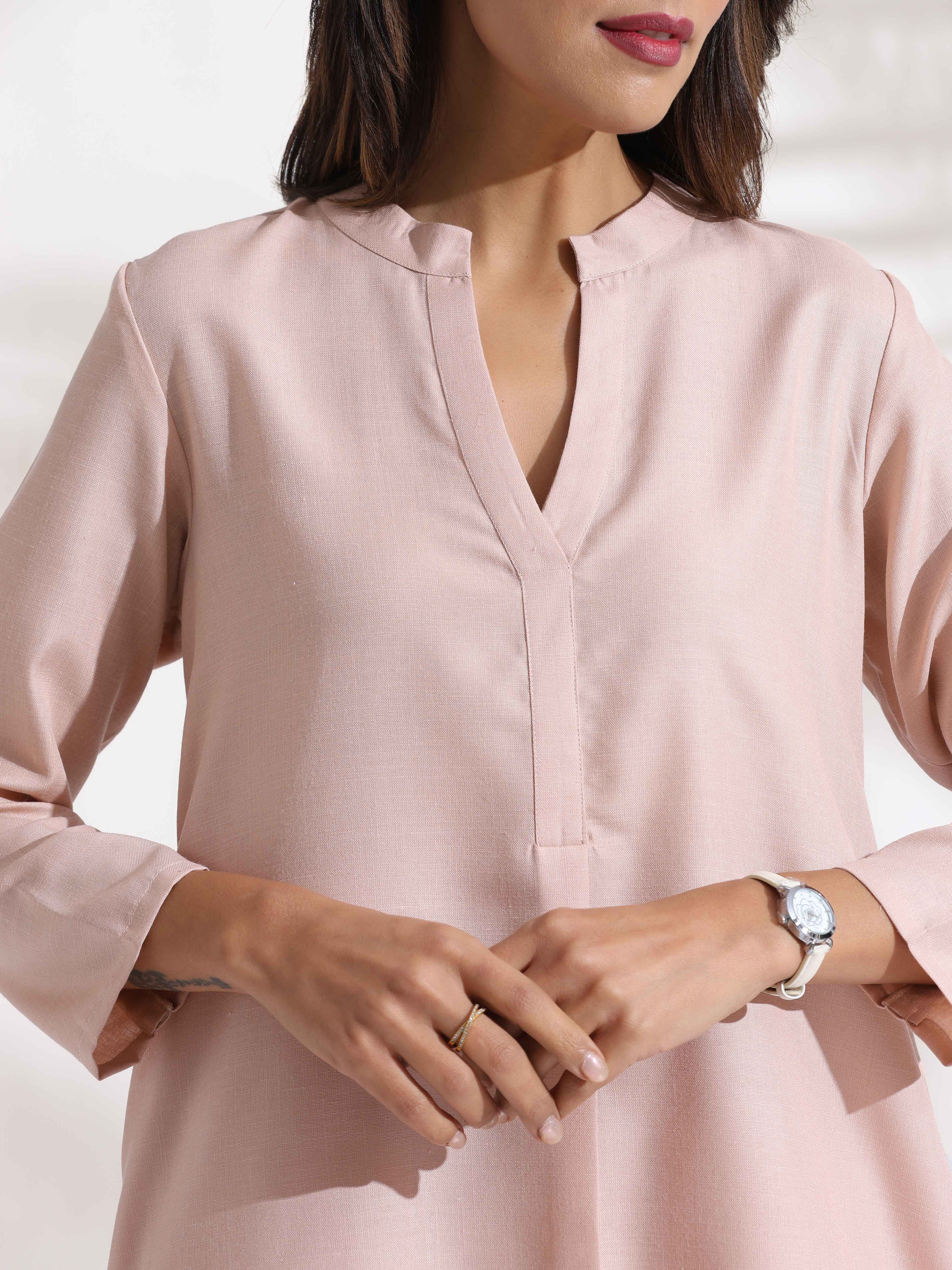 trueBrowns Light Pink Slub Co-ord Set