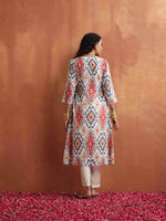 Thumbnail for trueBrowns Off White Ikat Print Kurta Set - Distacart