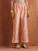 Thumbnail for trueBrowns Blush Pink Tissue Flared Anarkali Kurta Set