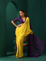 Thumbnail for trueBrowns Yellow Purple Muslin Silk Ready to Wear Saree - Distacart