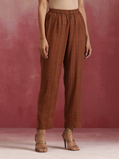 trueBrowns Brown Cotton Dobby Kurta Co-ord set - Distacart