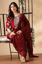 Thumbnail for BulBul Roli floral Printed Red Rayon Salwar Suit