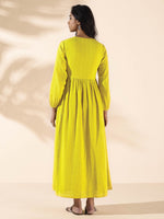 Thumbnail for trueBrowns Lime Cotton Dobby Flared Dress - Distacart