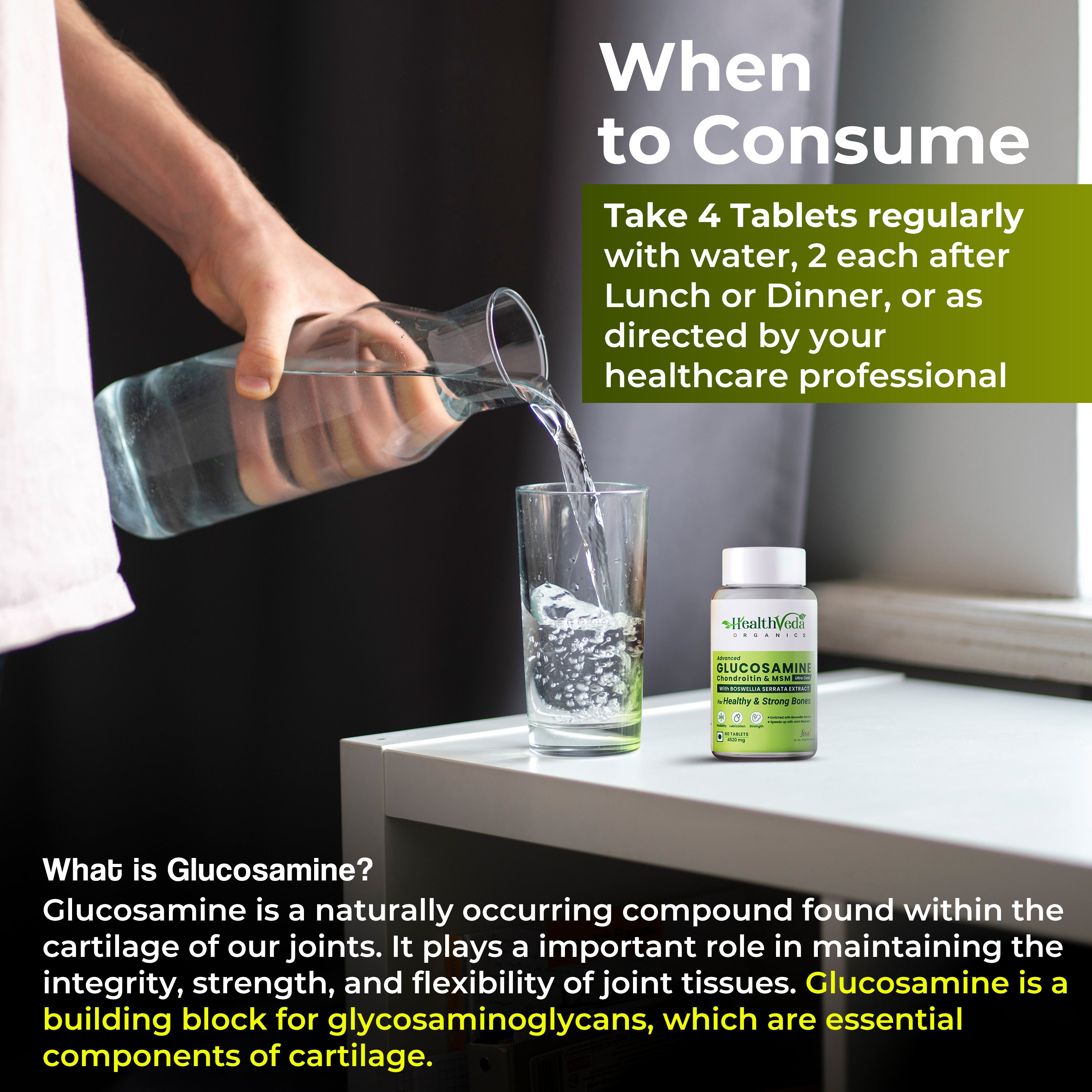 Health Veda Organics Plant Based Glucosamine Chondroitin & MSM Tablets - Distacart