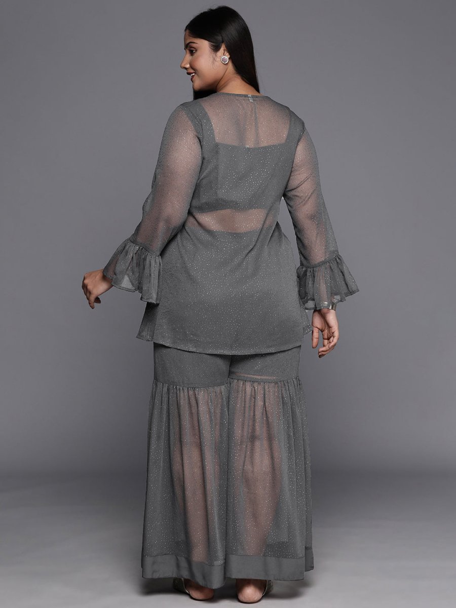 Ahalyaa Plus Size Ethnic Printed Chiffon Wrap Tunic with Sharara - Distacart