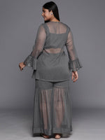Thumbnail for Ahalyaa Plus Size Ethnic Printed Chiffon Wrap Tunic with Sharara - Distacart