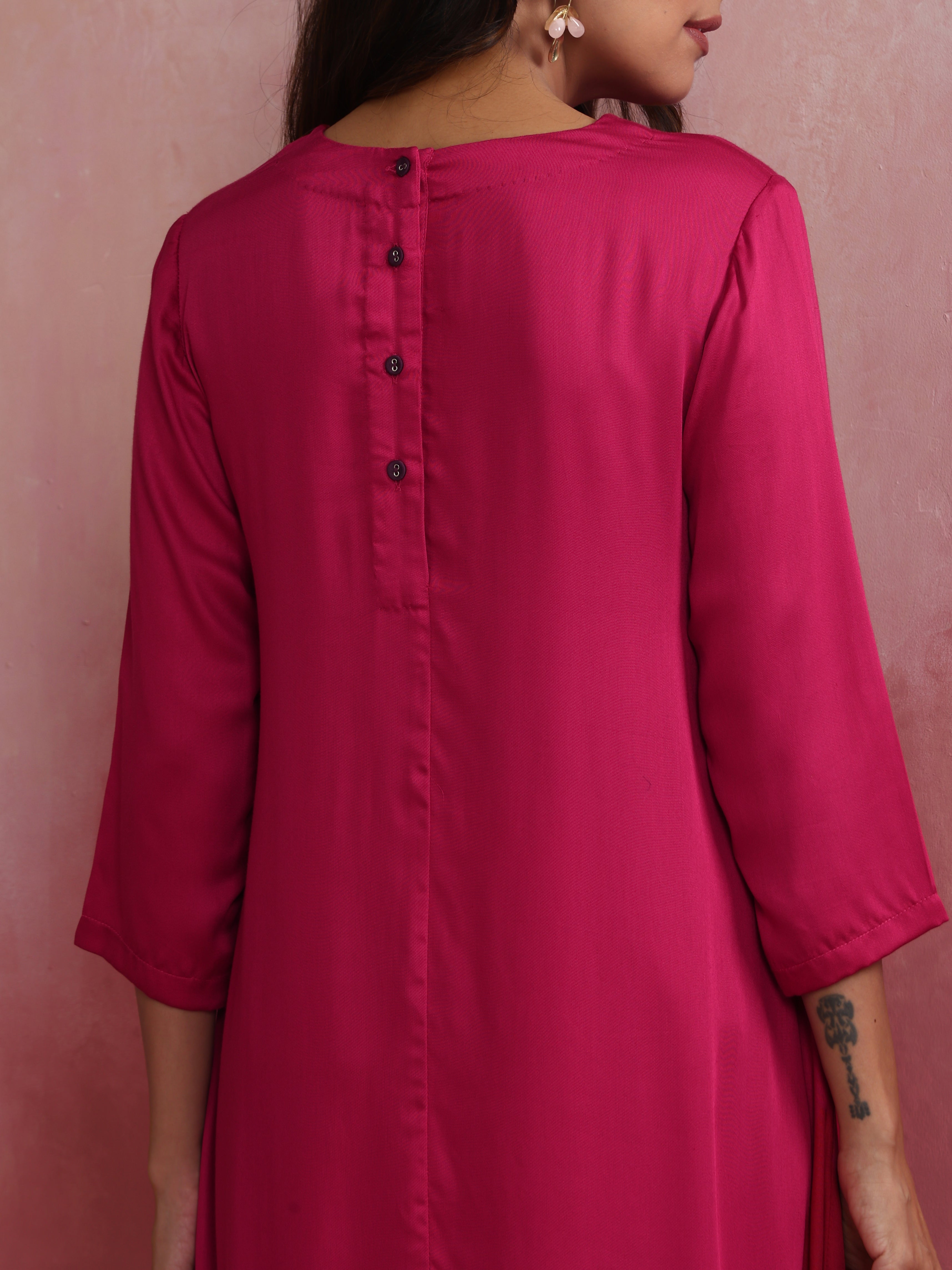 trueBrowns Magenta Highlow Modal Kurta Set - Distacart