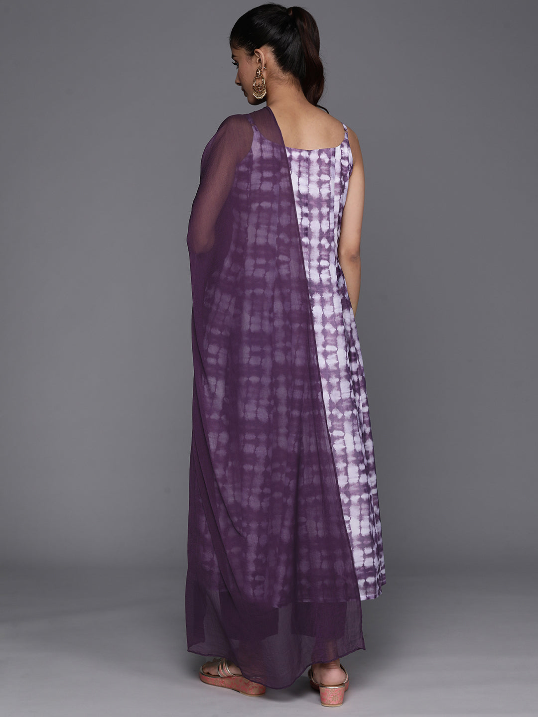 Varanga Women Violet Spaghetti Strap Anarkali Kurta Paired With Tonal Bottom And Tonal Solid Dupatta - Distacart