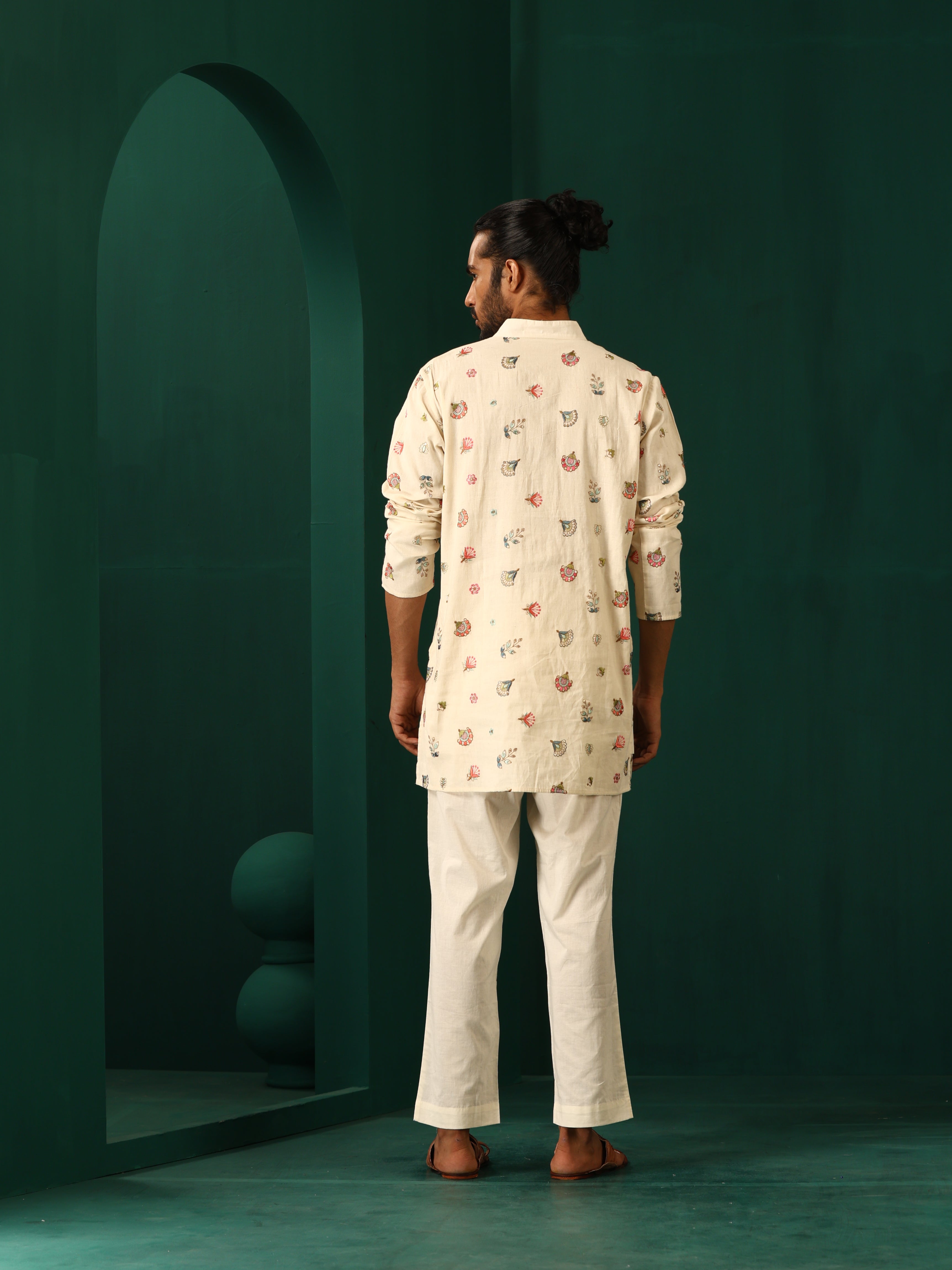 trueBrowns Men's Ivory Multi color Floral Cotton Co-ord Set - Distacart