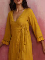 Thumbnail for trueBrowns Mustard Cotton Dobby Kurta Set - Distacart