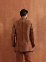 Thumbnail for trueBrowns Men's Brown Cotton Dobby Long Jacket
