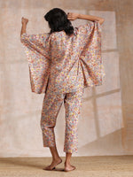 Thumbnail for trueBrowns Multicolor Beige Overall Floral Block Print Cotton Kaftan Co-Ord Set - Distacart