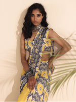 Thumbnail for trueBrowns Yellow Muslin Ikat Ready to Wear Saree - Distacart