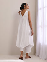 Thumbnail for trueBrowns White Slub Texture Sleeveless Flared Kurta Pant Set - Distacart