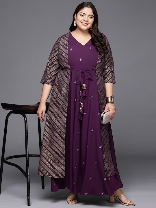 Ahalyaa Plus Size V-neck Maxi Ethnic Dress - Distacart