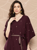 Thumbnail for Ahalyaa Women Floral Printed Flared Sleeves Belted Detail Crepe Kaftan Kurta - Distacart