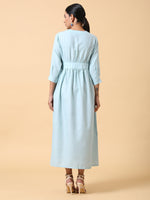 Thumbnail for trueBrowns Cotton Linen Light Blue Wrap Dress - Distacart
