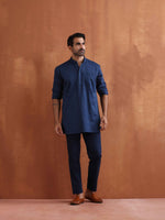 Thumbnail for trueBrowns Men's Blue Cotton Short Kurta