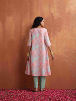 Thumbnail for trueBrowns Beige Palm Print A-line Kurta Set - Distacart