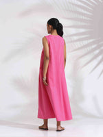 Thumbnail for trueBrowns Pink Cotton Embroidered Flared Dress