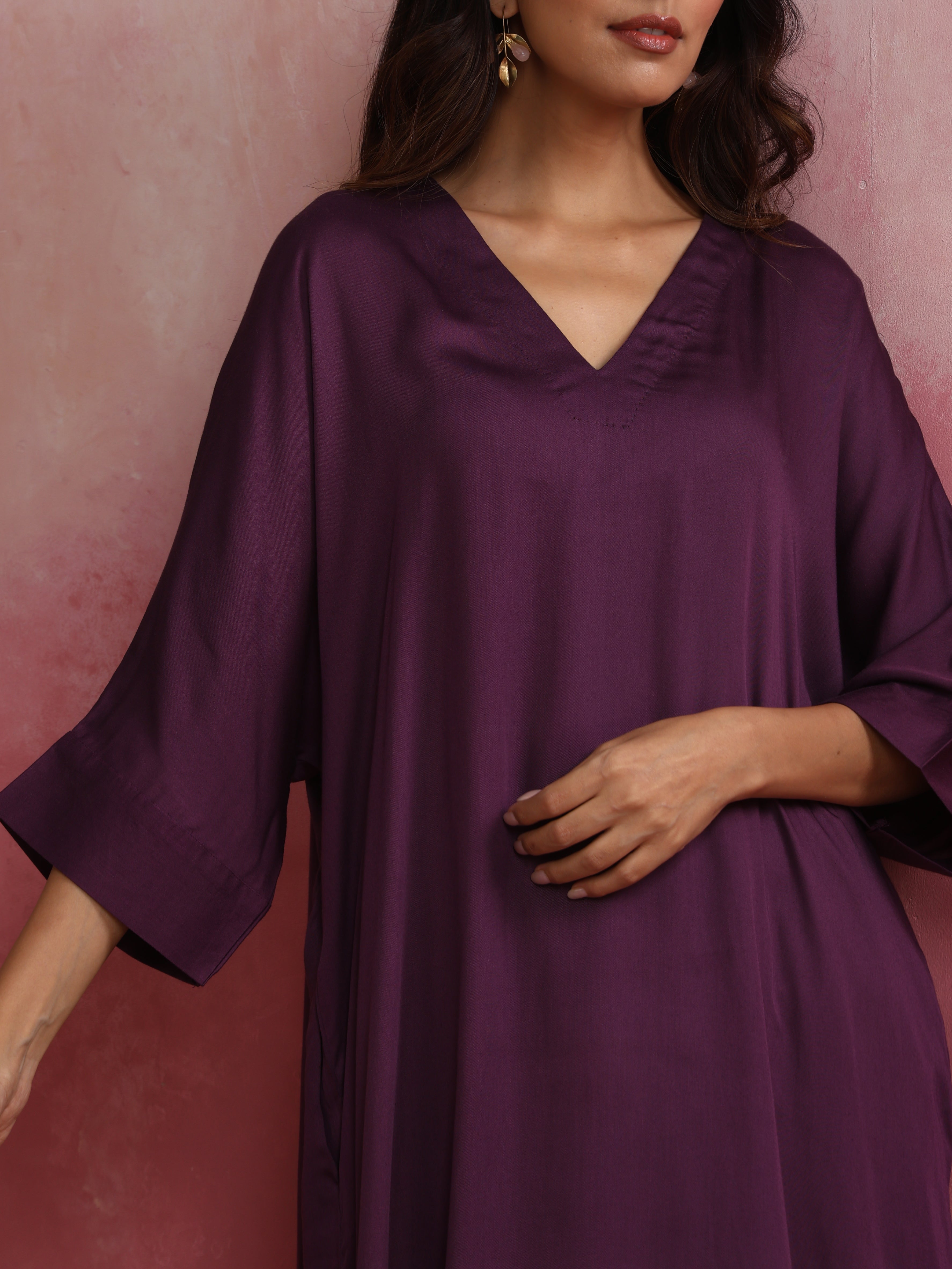 trueBrowns Purple Modal Kimono Kurta Set - Distacart