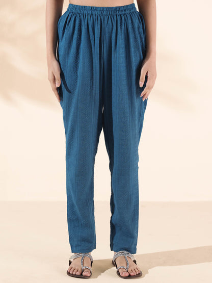 trueBrowns Blue Cotton Dobby Co-ord Set - Distacart
