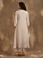 Thumbnail for trueBrowns Beige Zig-Zag Print Silk Angrakha Kurta Pant Set - Distacart