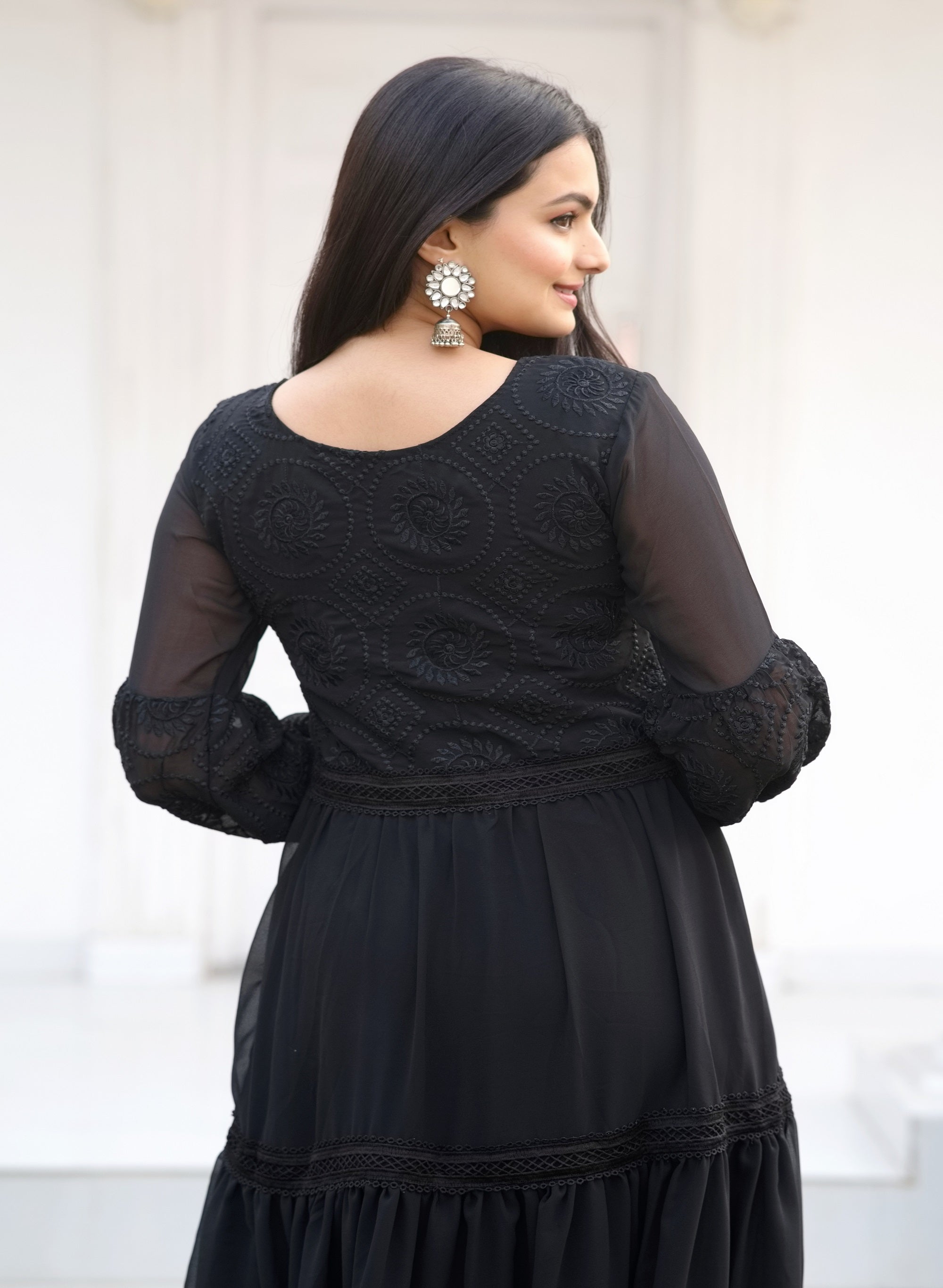 Teeya Creation Black Color Faux Georgette Silk Heavy Embroidery Work Fully Stitched Gown