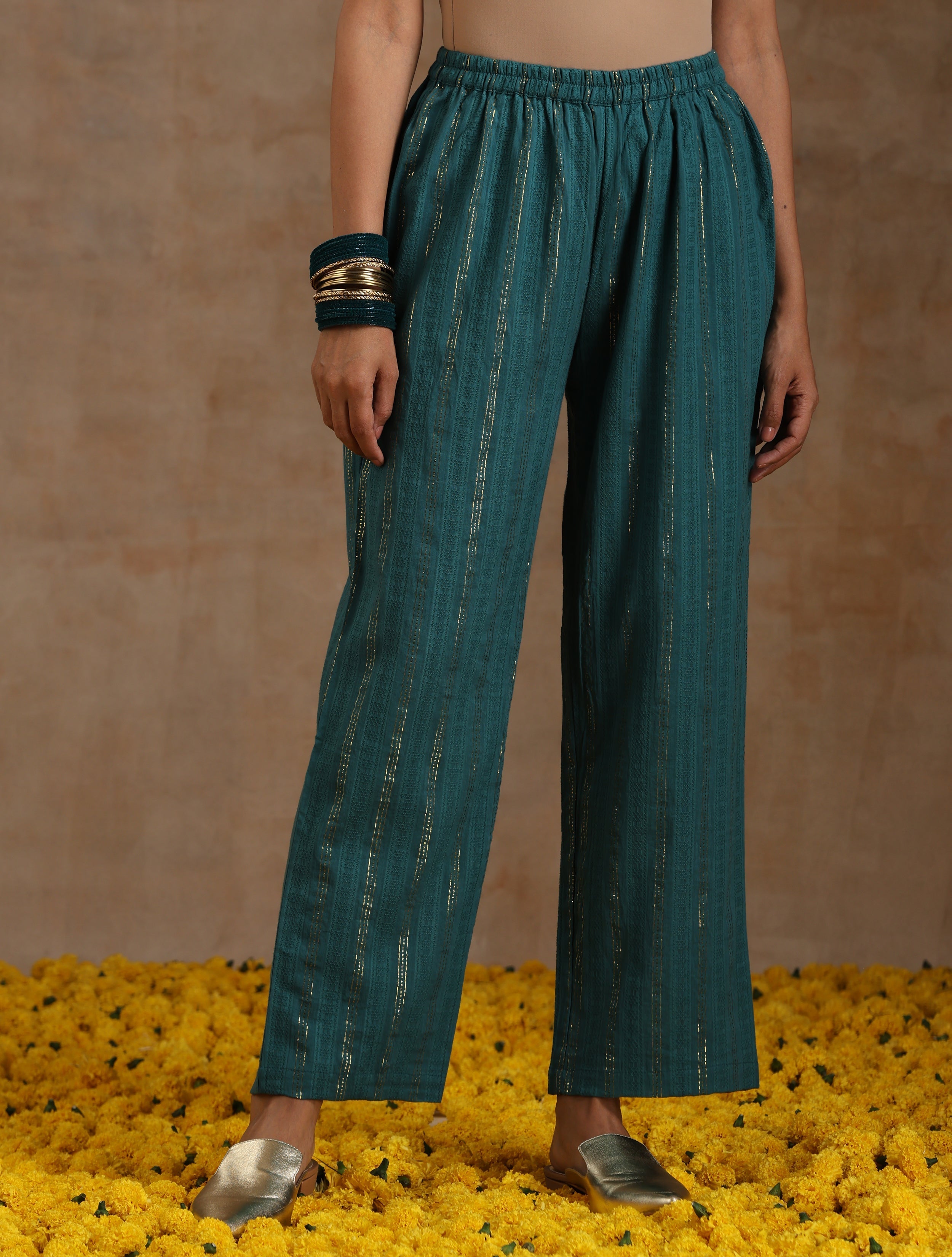 trueBrowns Deep Sea Gold Cotton Kalidar Kurta Set - Distacart