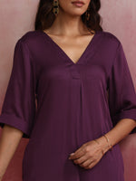 Thumbnail for trueBrowns Purple Modal Pleated Kurta Set - Distacart