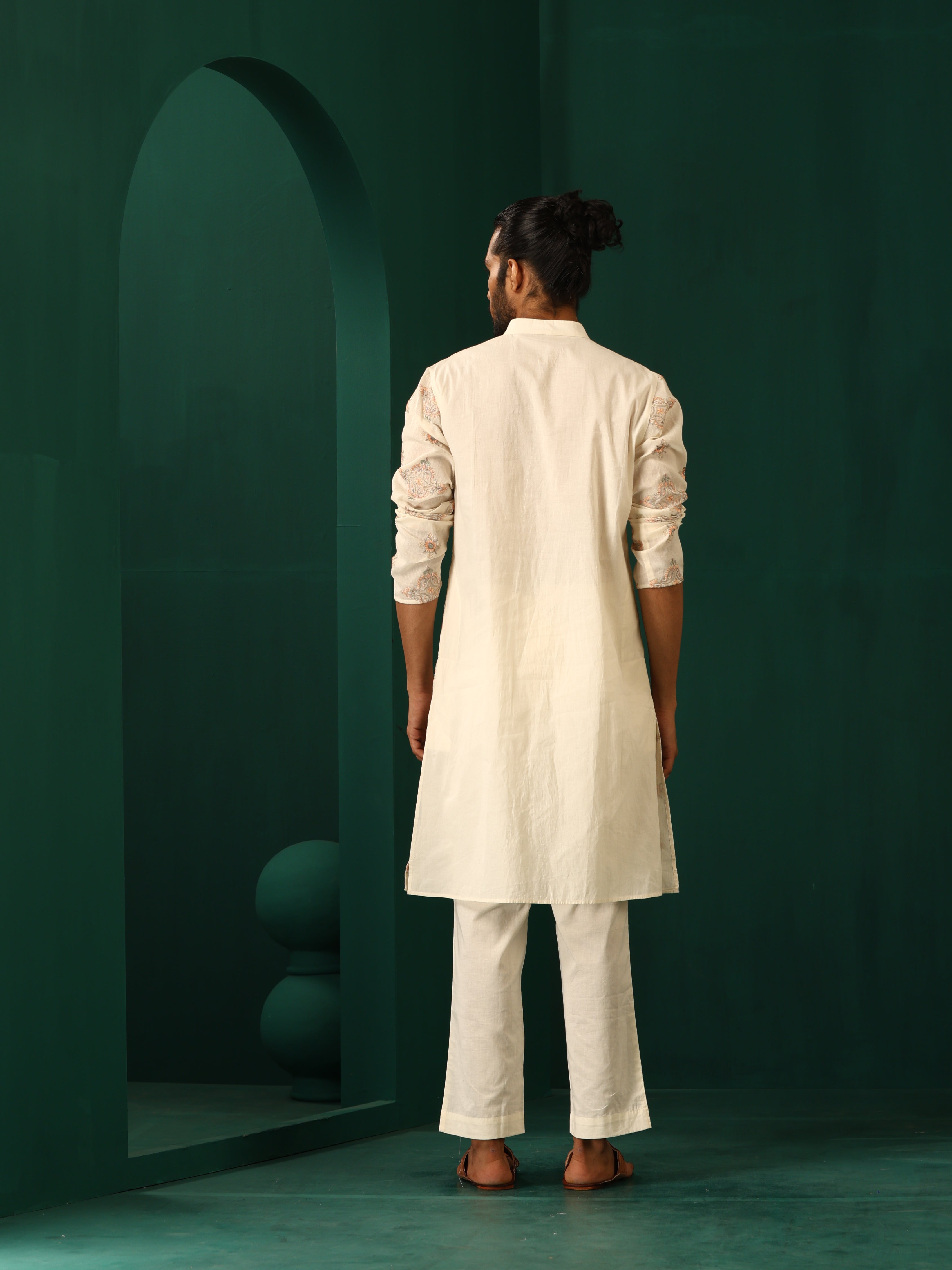 trueBrowns Men's Ivory Peach Cotton Kurta - Distacart