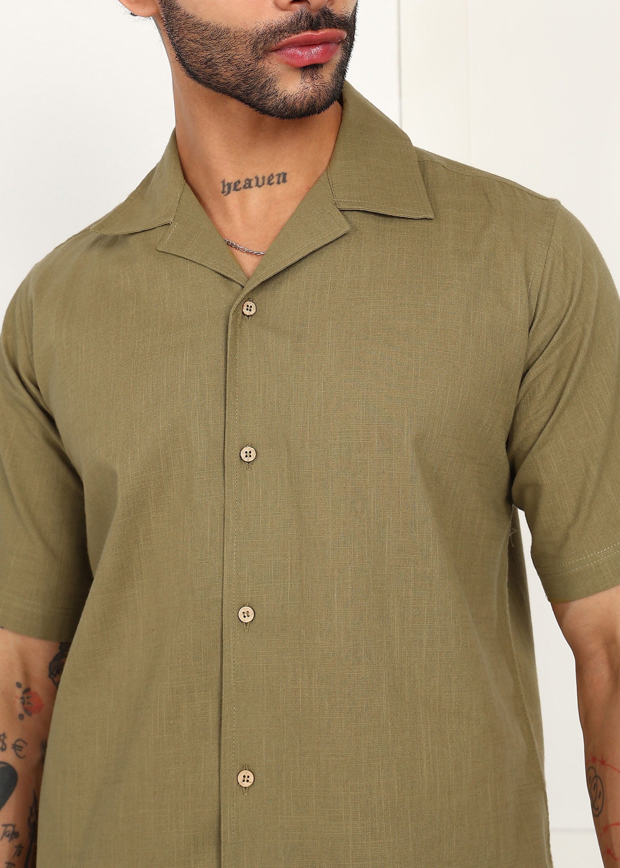 Fabmade Olive Breeze Linen Shirt - Distacart