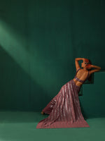 Thumbnail for trueBrowns Mauve Cotton Silver Lurex Striped Ready to Wear Saree - Distacart