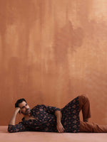 Thumbnail for trueBrowns Men's Black Printed Kurta