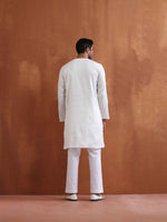Thumbnail for trueBrowns Men's Ivory Sequin Chanderi Kurta
