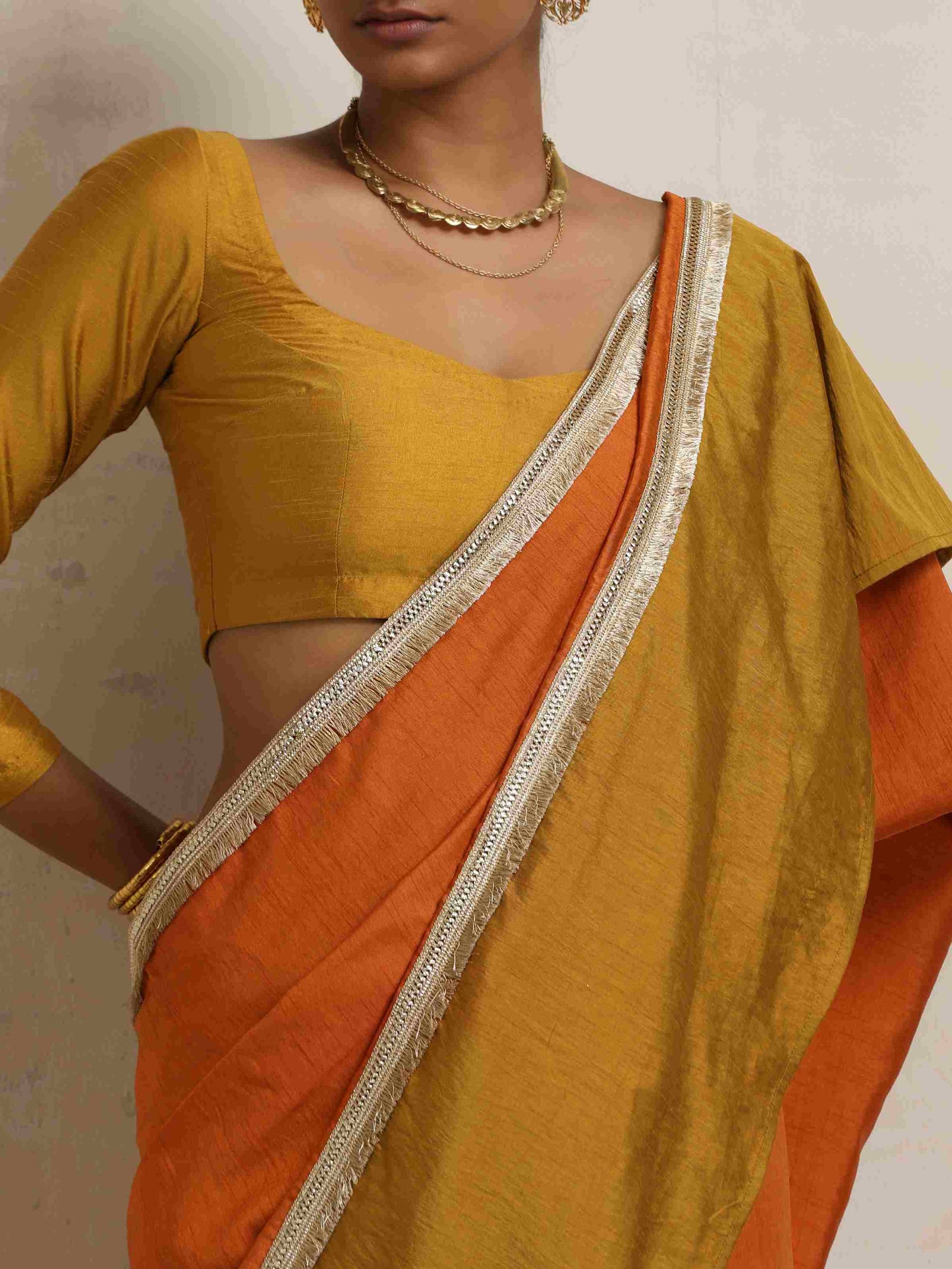 trueBrowns Orange Silk Ready To Wear Saree - Distacart
