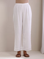 Thumbnail for trueBrowns White Dobby Angrakha Kurta Pant Set - Distacart