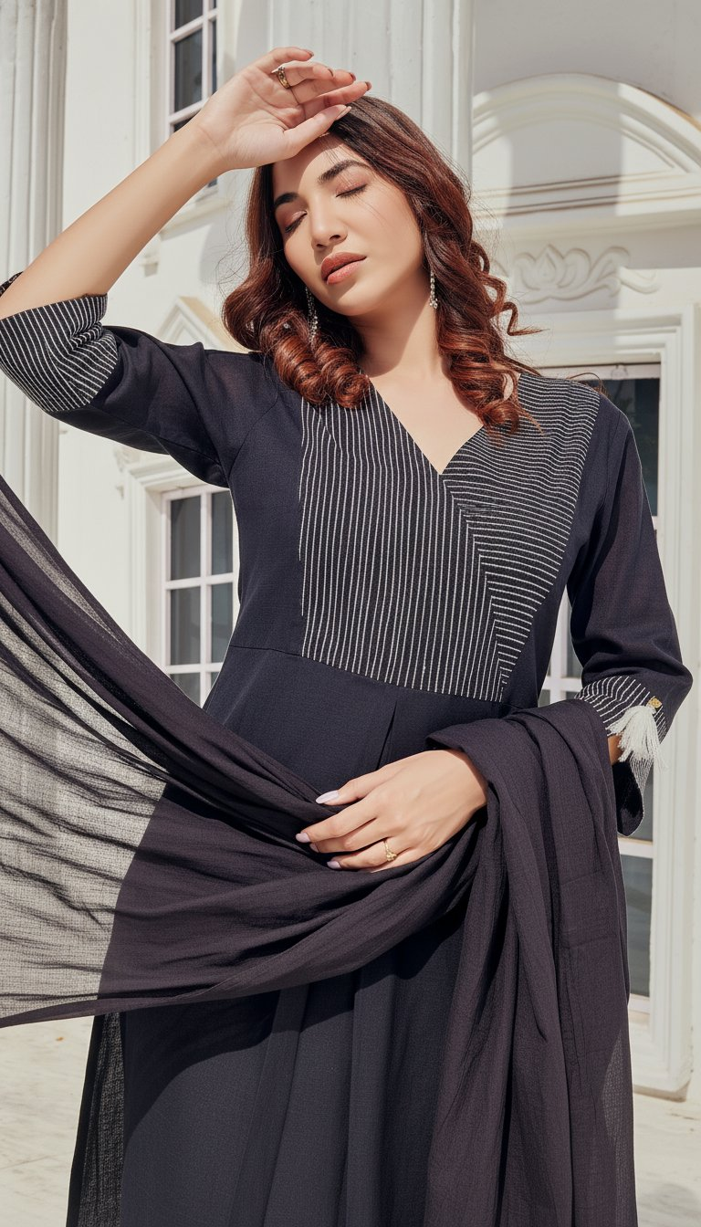 BulBul Khushi Black Cotton Kurta Set with Dupatta