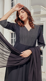 Thumbnail for BulBul Khushi Black Cotton Kurta Set with Dupatta