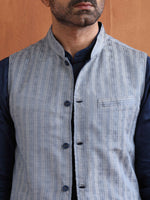 Thumbnail for trueBrowns Men's Blue Chanderi Reversible Nehru Jacket