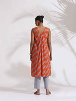 Thumbnail for trueBrowns Orange Cotton Print Sleeveless Kurta Set
