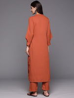 Thumbnail for Varanga Women Rust Long Sleeves With Smart Cut Cuff, Straight Kurta Paired With Tonal Solid Bottom - Distacart