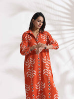 Thumbnail for trueBrowns Orange Cotton Print Shirt Dress