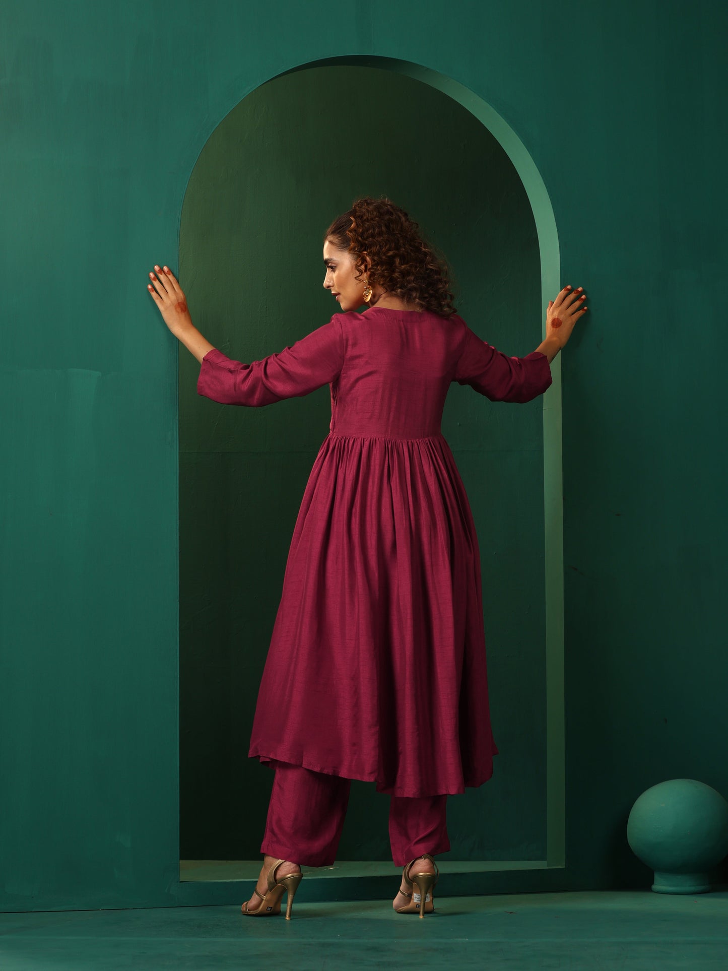 trueBrowns Maroon Silk Angrakha Kurta Pant Set - Distacart