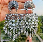 Thumbnail for Tehzeeb Creations Women's Silver Colour Oxidised Earrings With Kundan - Distacart