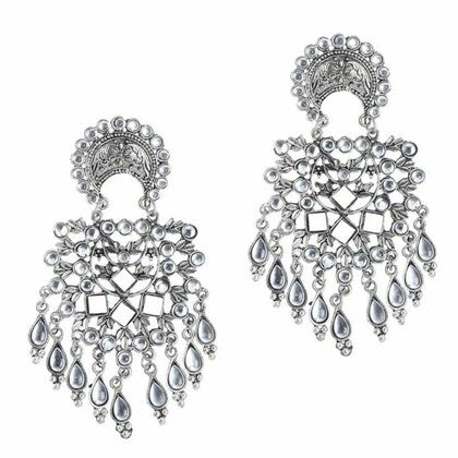 Tehzeeb Creations Women's Silver Colour Oxidised Earrings With Kundan - Distacart